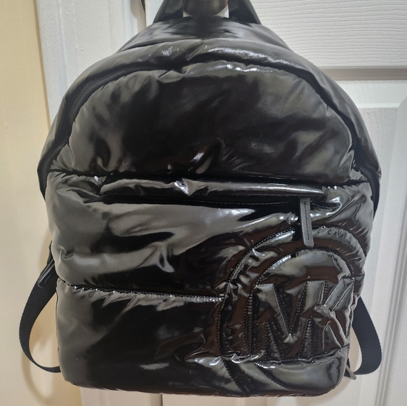 MICHAEL KORS Rae Medium Quilted Shiny Black Metallic Cotton Blend Backpack - Picture 7 of 9